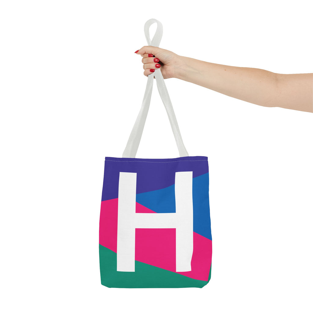 Monogram 'H' Colorblock Tote Bag — Personalized Initial H Shoulder Tote