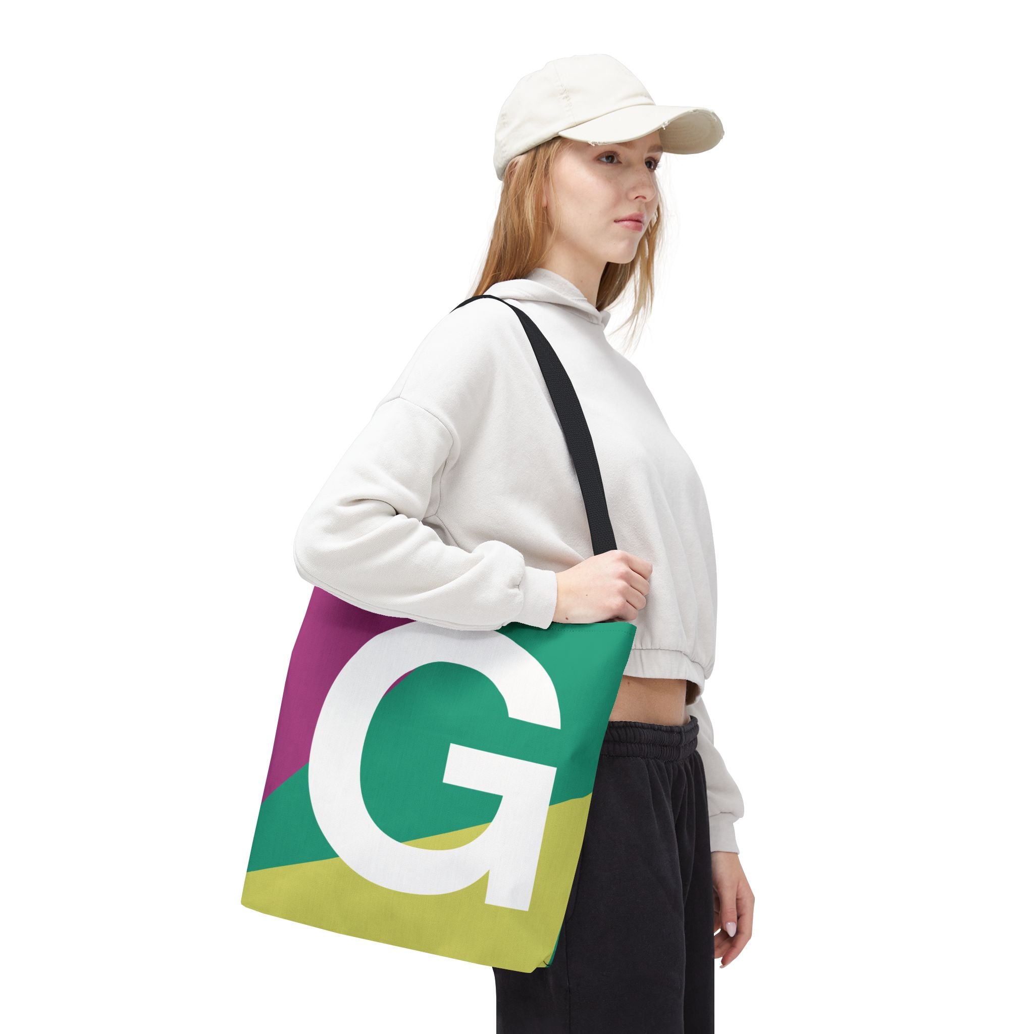 Monogram 'G' Colorblock Tote Bag — Personalized Initial G Shoulder Tote