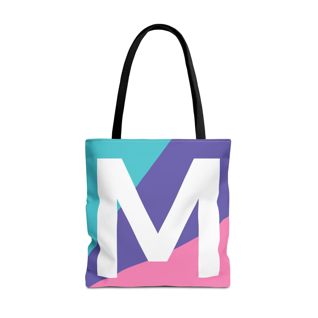 Monogram 'M' Colorblock Tote Bag — Personalized Initial M Shoulder Tote