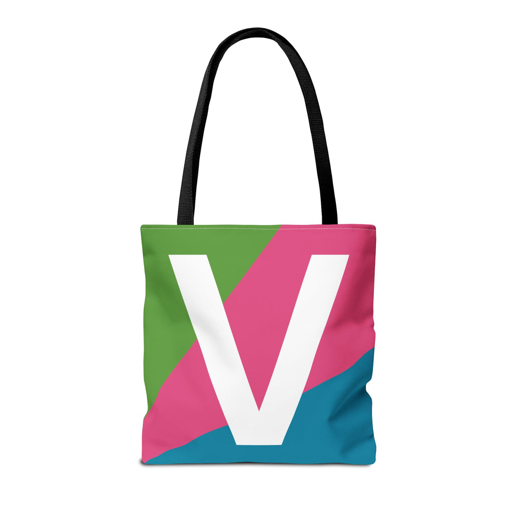 Monogram 'V' Colorblock Tote Bag — Personalized Initial V Shoulder Tote