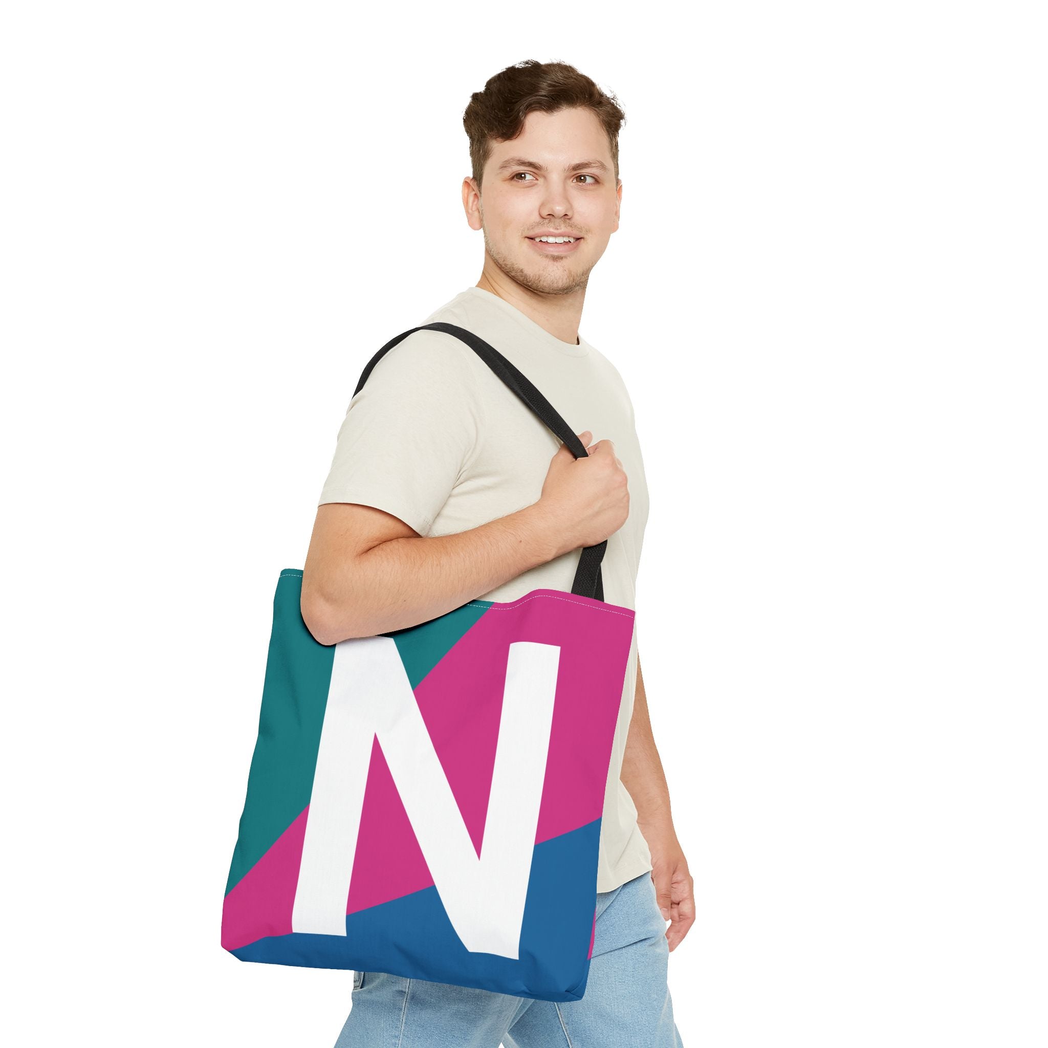 Monogram 'N' Colorblock Tote Bag — Personalized Initial N Shoulder Tote
