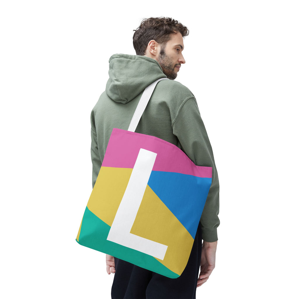 Monogram 'L' Colorblock Tote Bag — Personalized Initial L Shoulder Tote