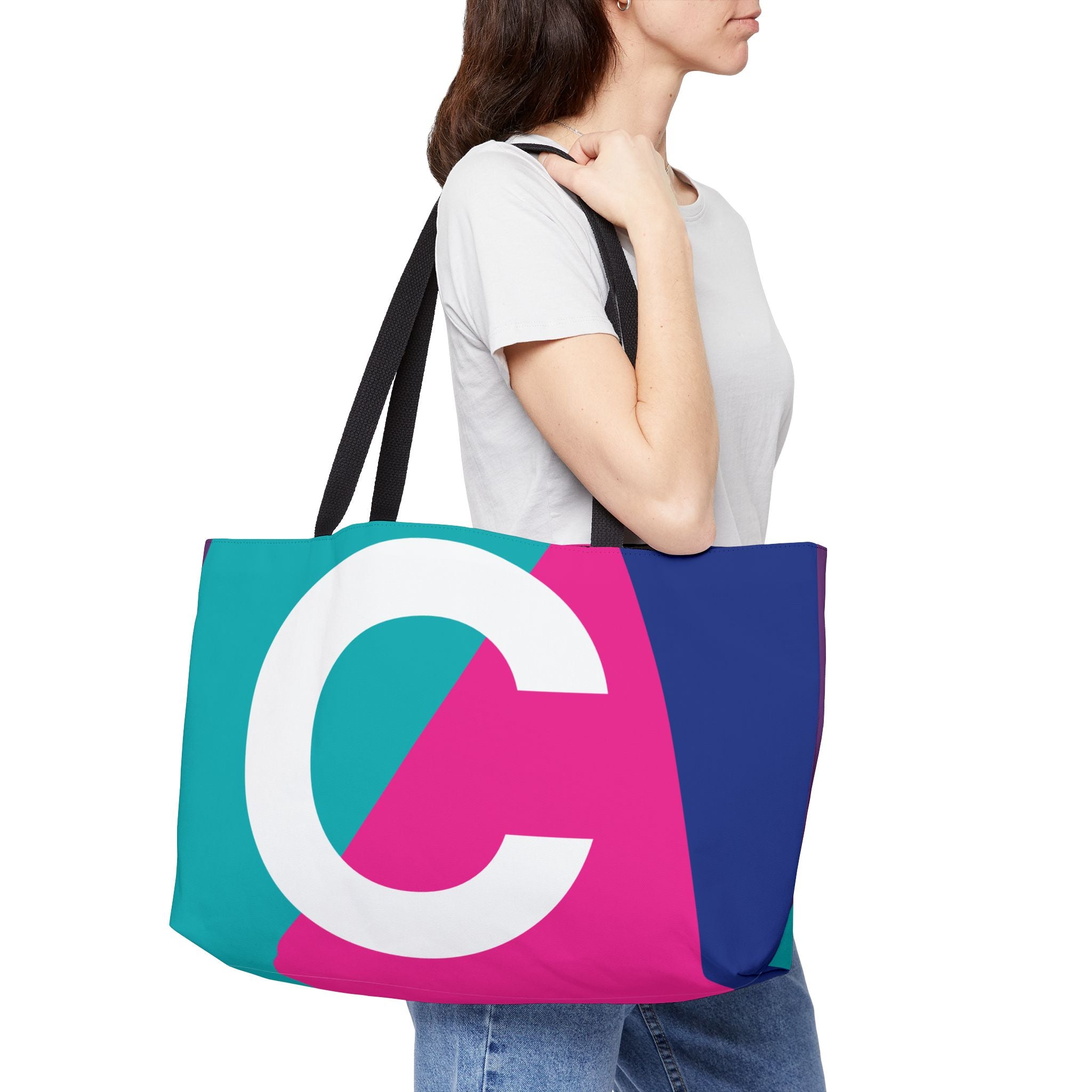 Personalized 'C' Colorblock Tote Bag — Monogram Weekender Tote