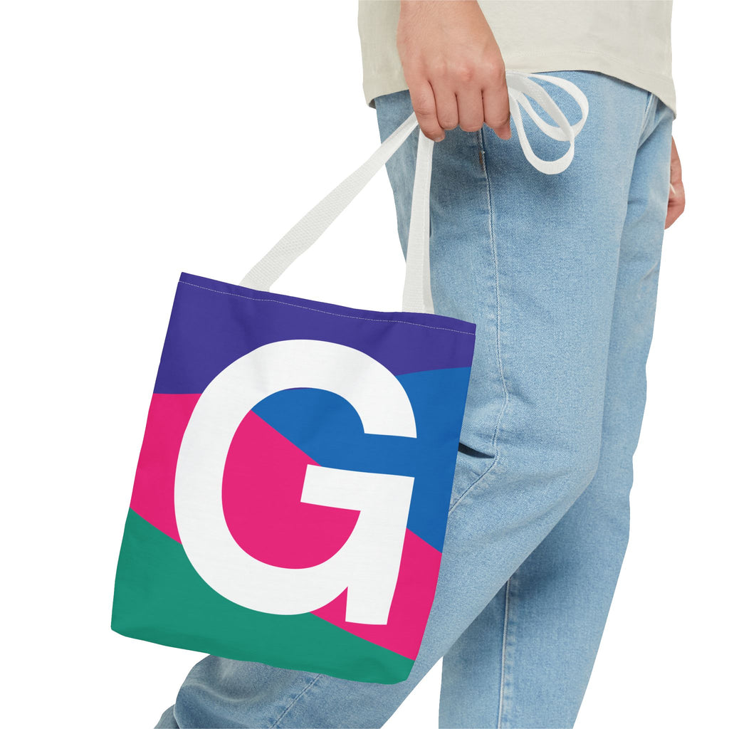 Monogram 'G' Colorblock Tote Bag — Personalized Initial G Shoulder Tote