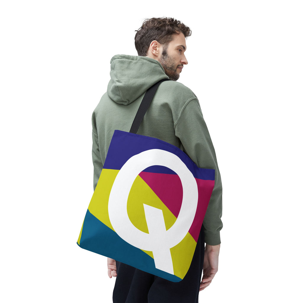 Monogram 'Q' Colorblock Tote Bag — Personalized Initial Q Shoulder Tote