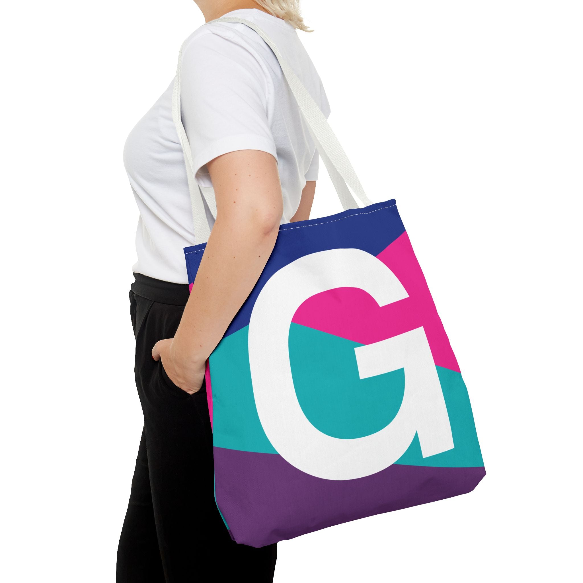 Monogram 'G' Colorblock Tote Bag — Personalized Initial G Shoulder Tote