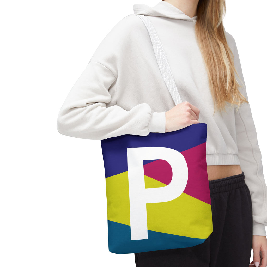 Monogram 'P' Colorblock Tote Bag — Personalized Initial P Shoulder Tote