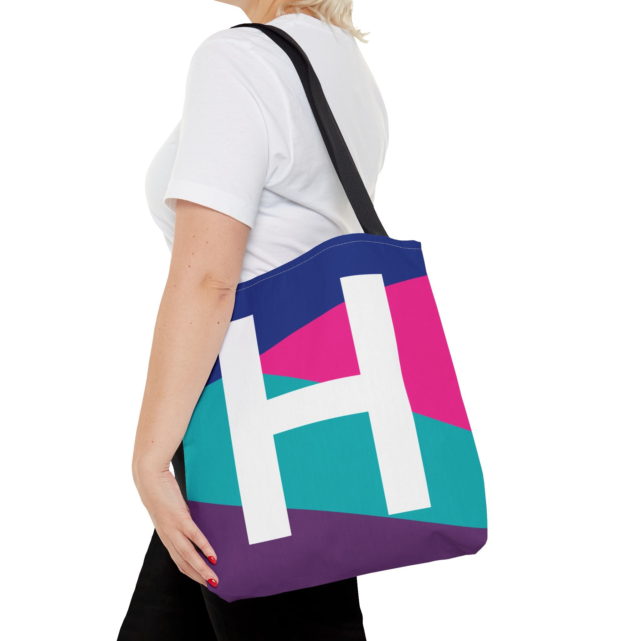 Monogram 'H' Colorblock Tote Bag — Personalized Initial H Shoulder Tote