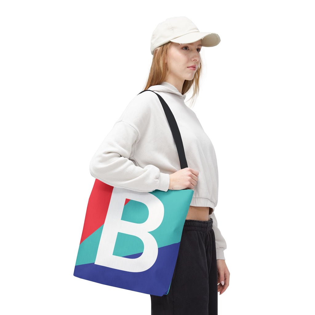Monogram 'B' Colorblock Tote Bag — Personalized Initial B Shoulder Tote