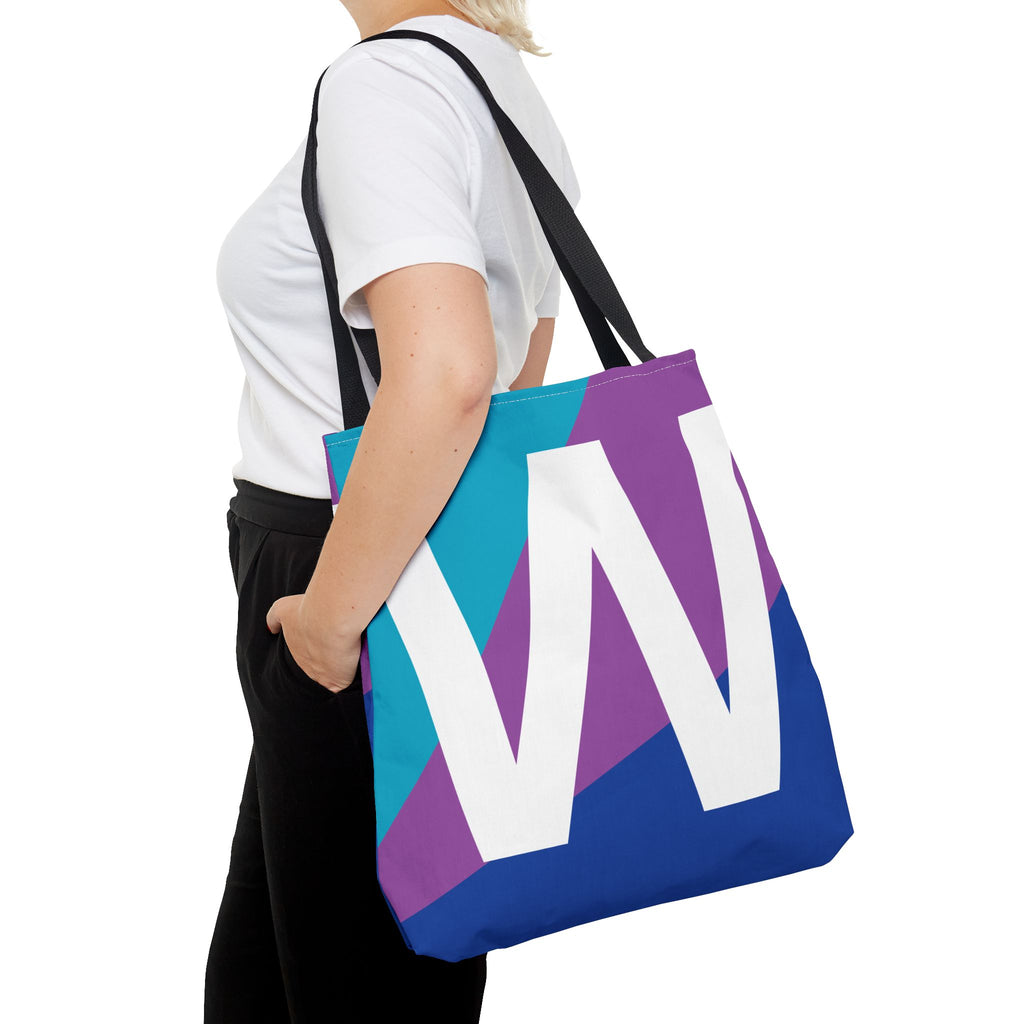 Monogram 'W' Colorblock Tote Bag — Personalized Initial W Shoulder Tote