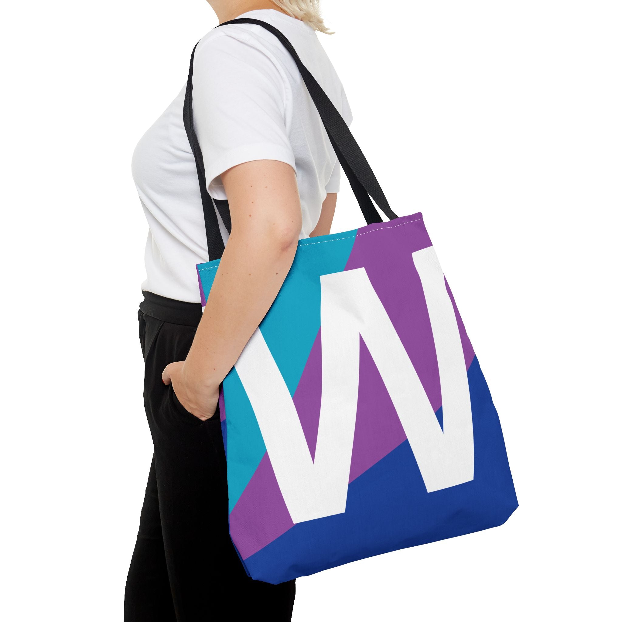 Monogram 'W' Colorblock Tote Bag — Personalized Initial W Shoulder Tote