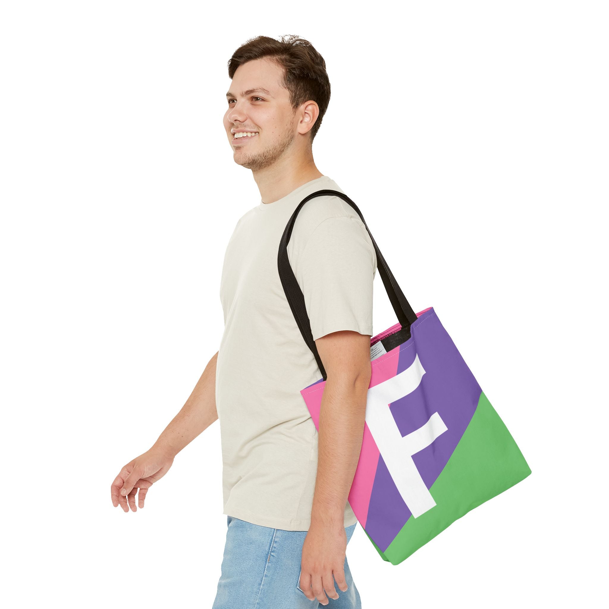 Monogram 'F' Colorblock Tote Bag — Personalized Initial F Shoulder Tote