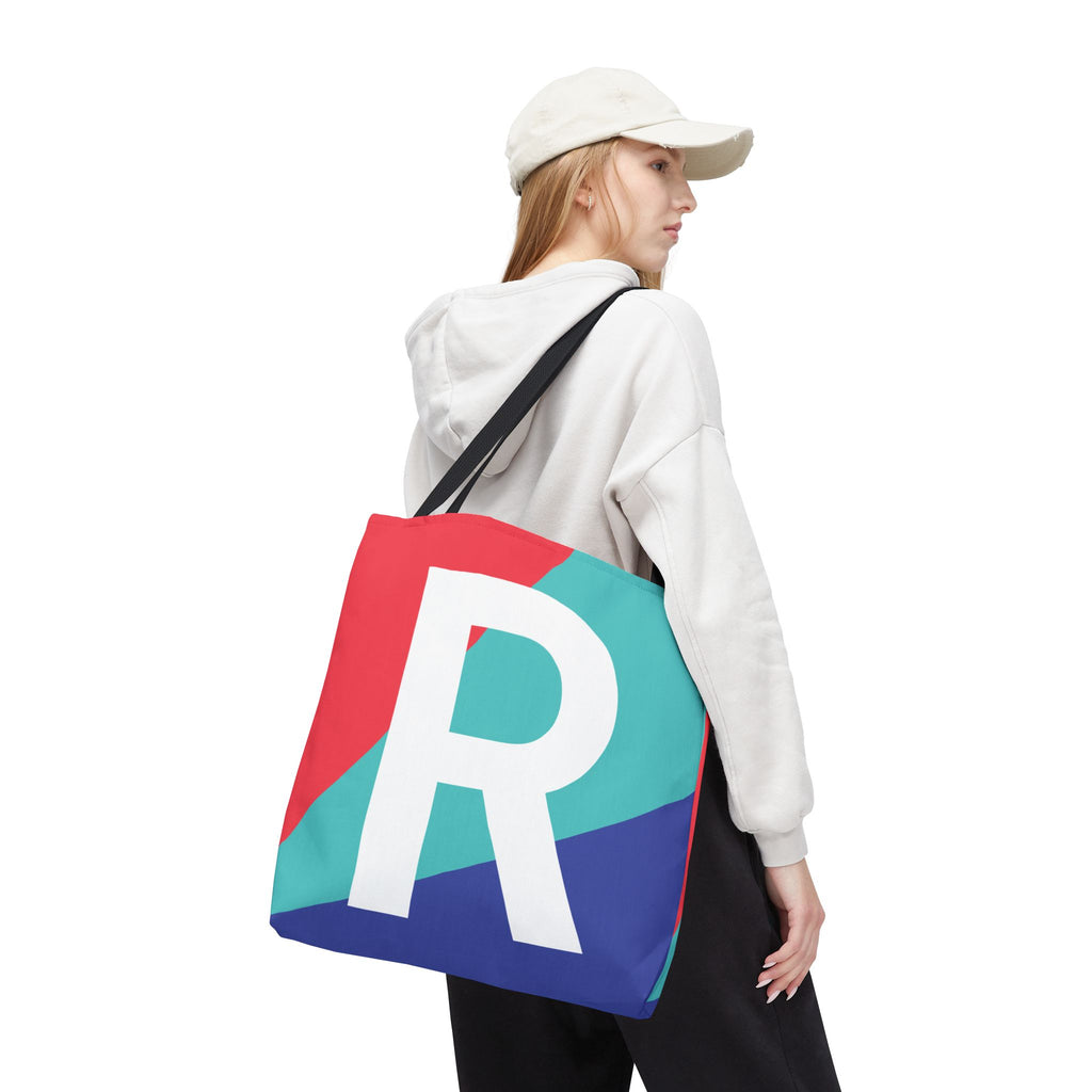 Monogram 'R' Colorblock Tote Bag — Personalized Initial R Shoulder Tote