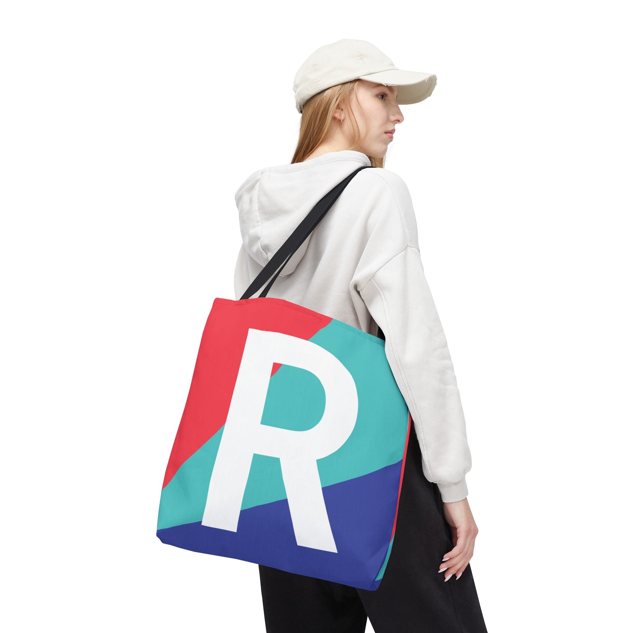 Monogram 'R' Colorblock Tote Bag — Personalized Initial R Shoulder Tote