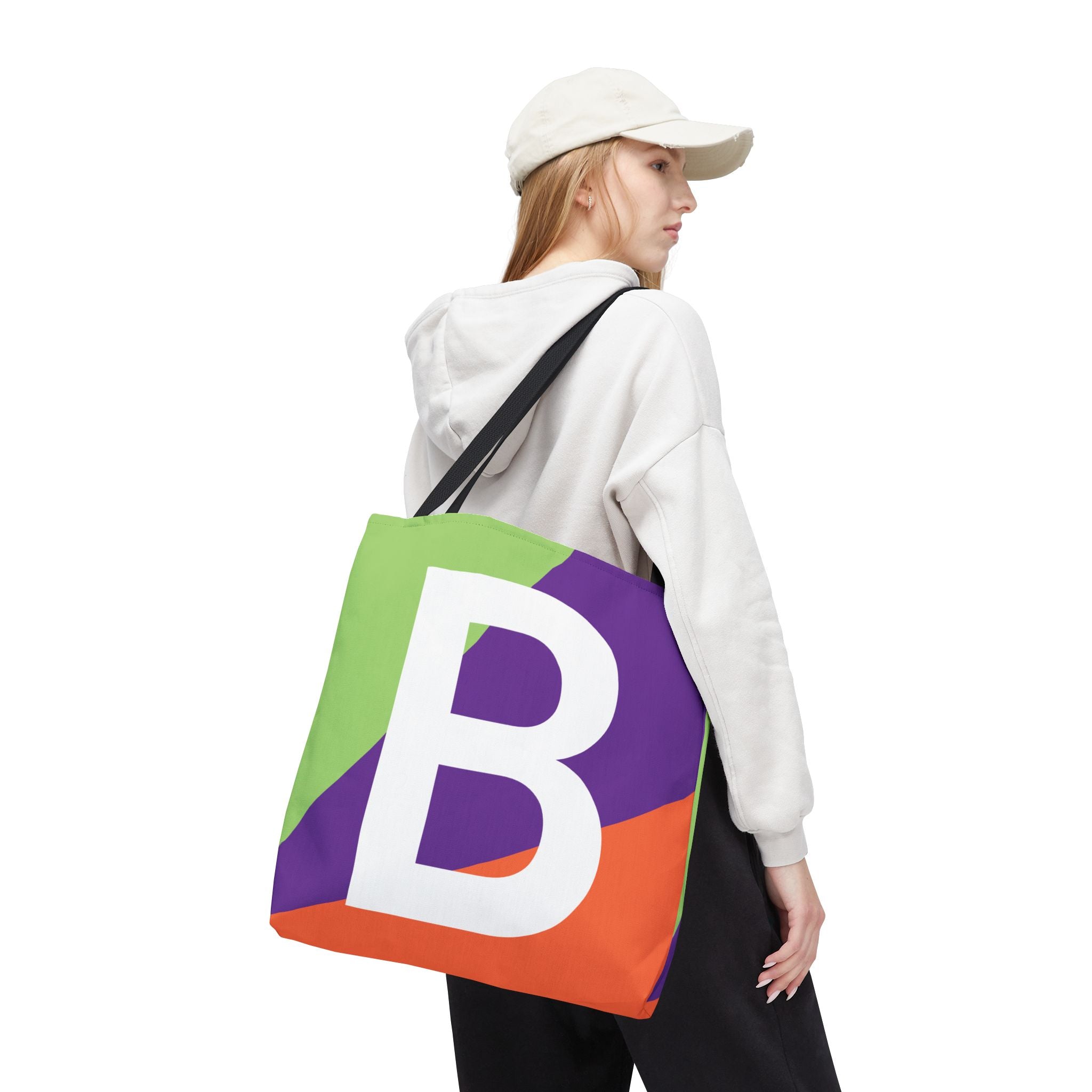 Monogram 'B' Colorblock Tote Bag — Personalized Initial B Shoulder Tote