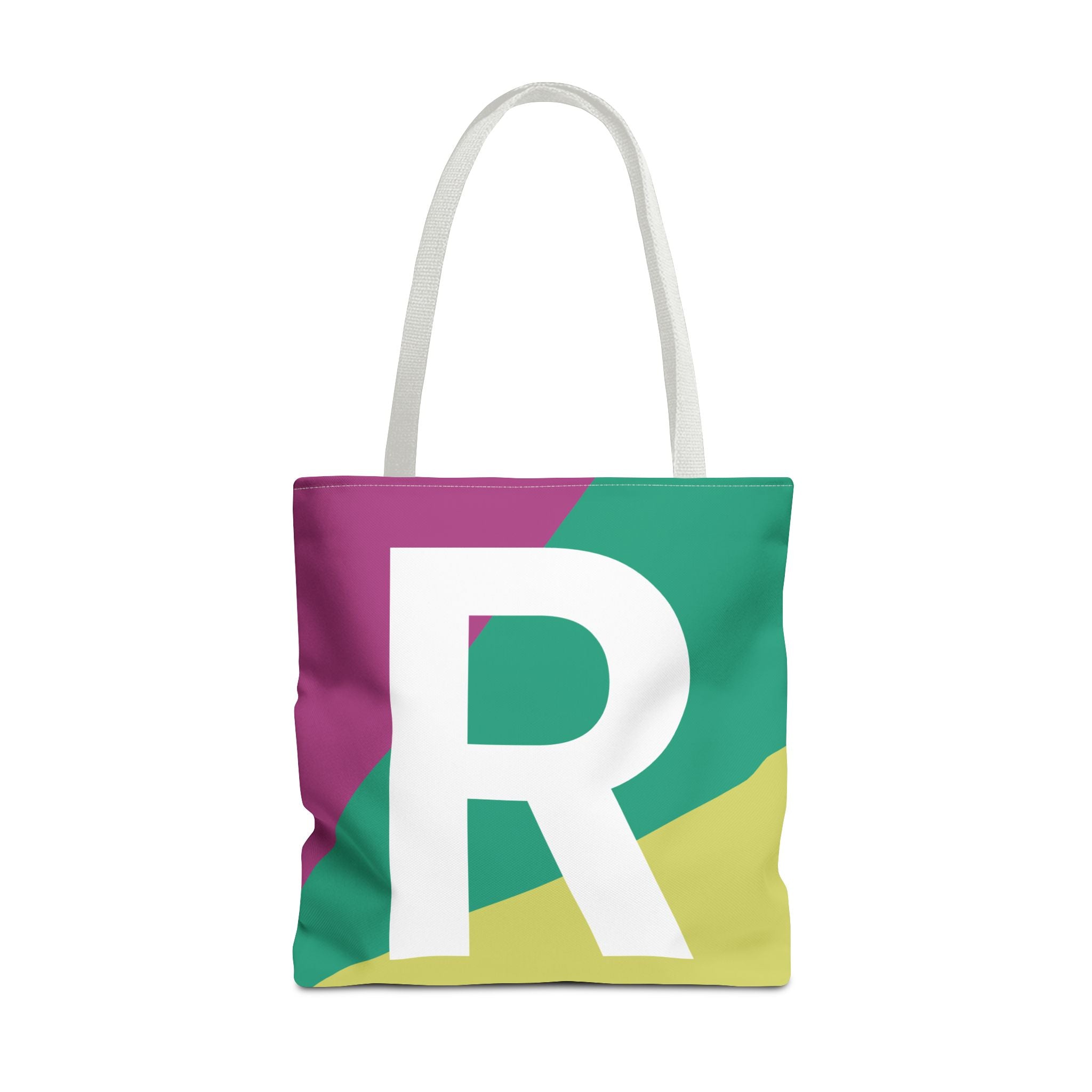 Monogram 'R' Colorblock Tote Bag — Personalized Initial R Shoulder Tote