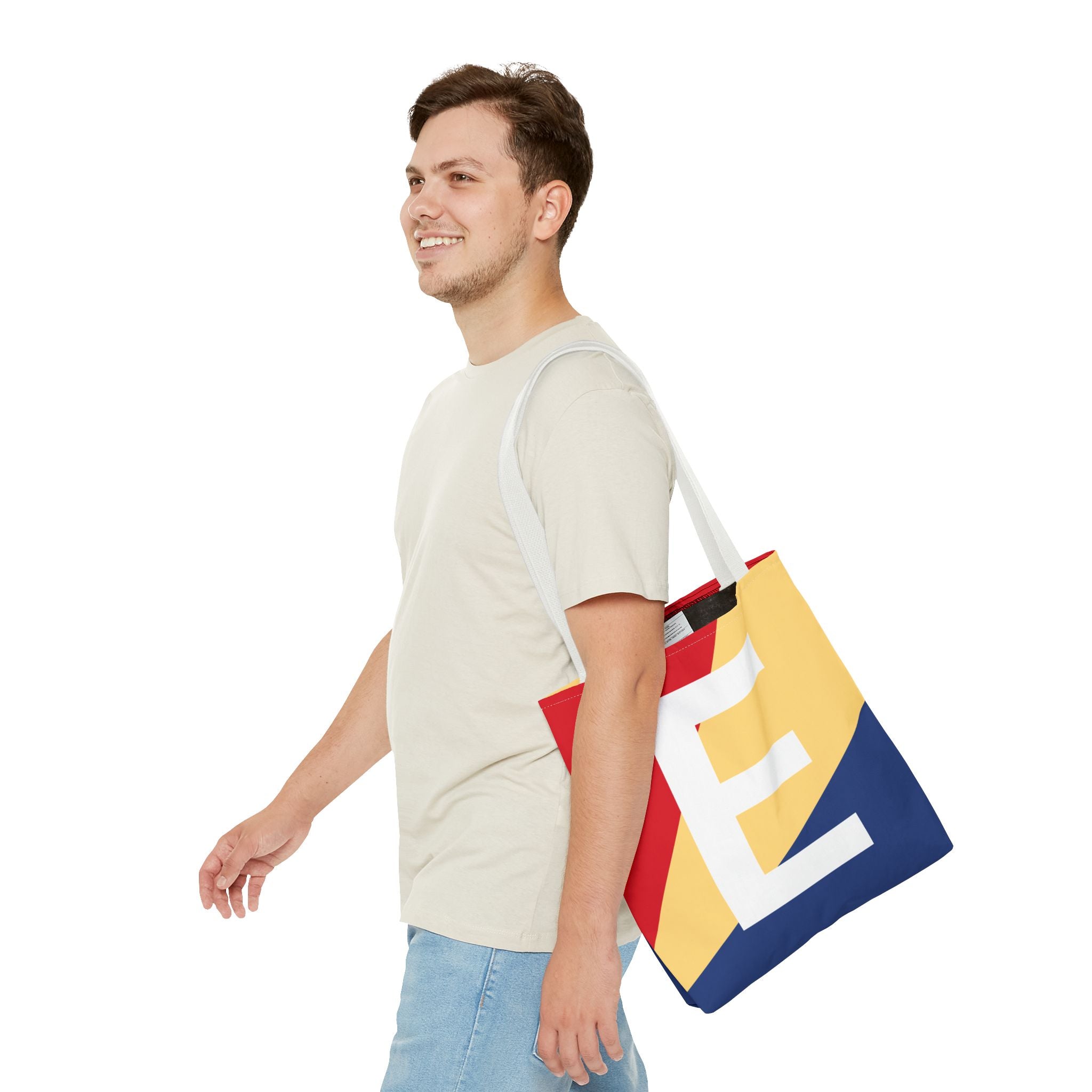 Monogram 'E' Colorblock Tote Bag — Personalized Initial E Shoulder Tote