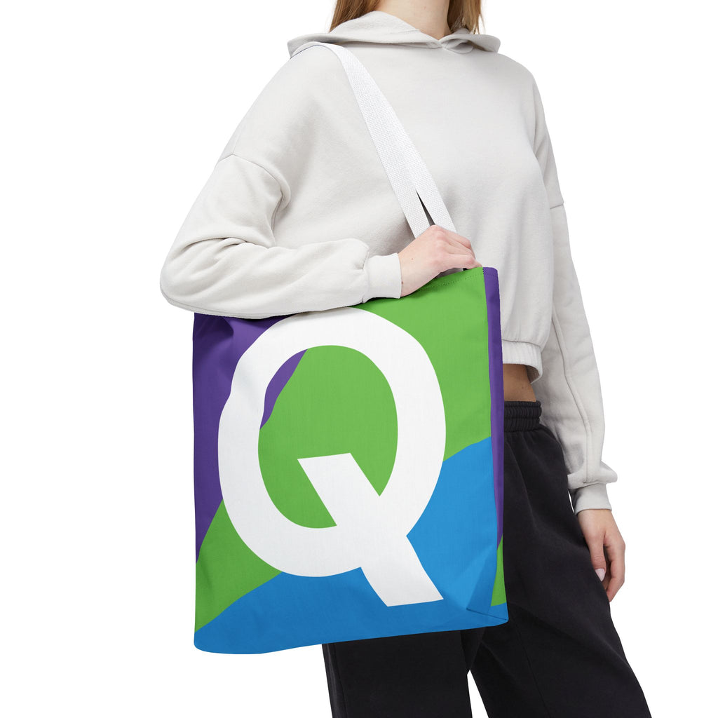Monogram 'Q' Colorblock Tote Bag — Personalized Initial Q Shoulder Tote