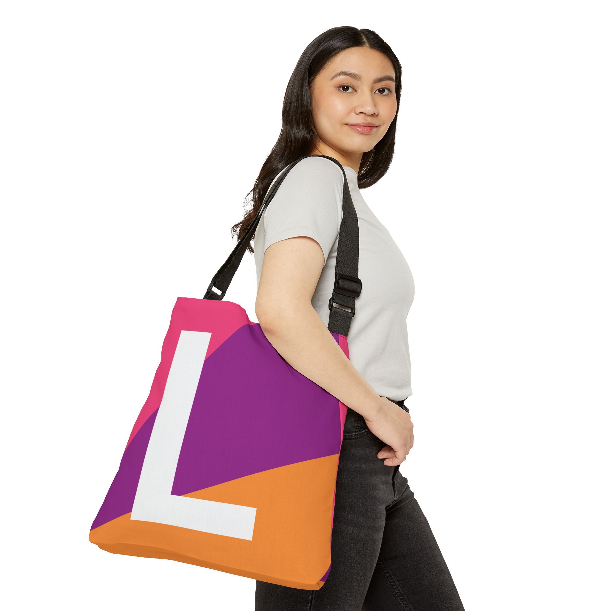 Initial Letter 'L' Colorblock Adjustable Tote Bag — Monogram Alphabet Shoulder Bag