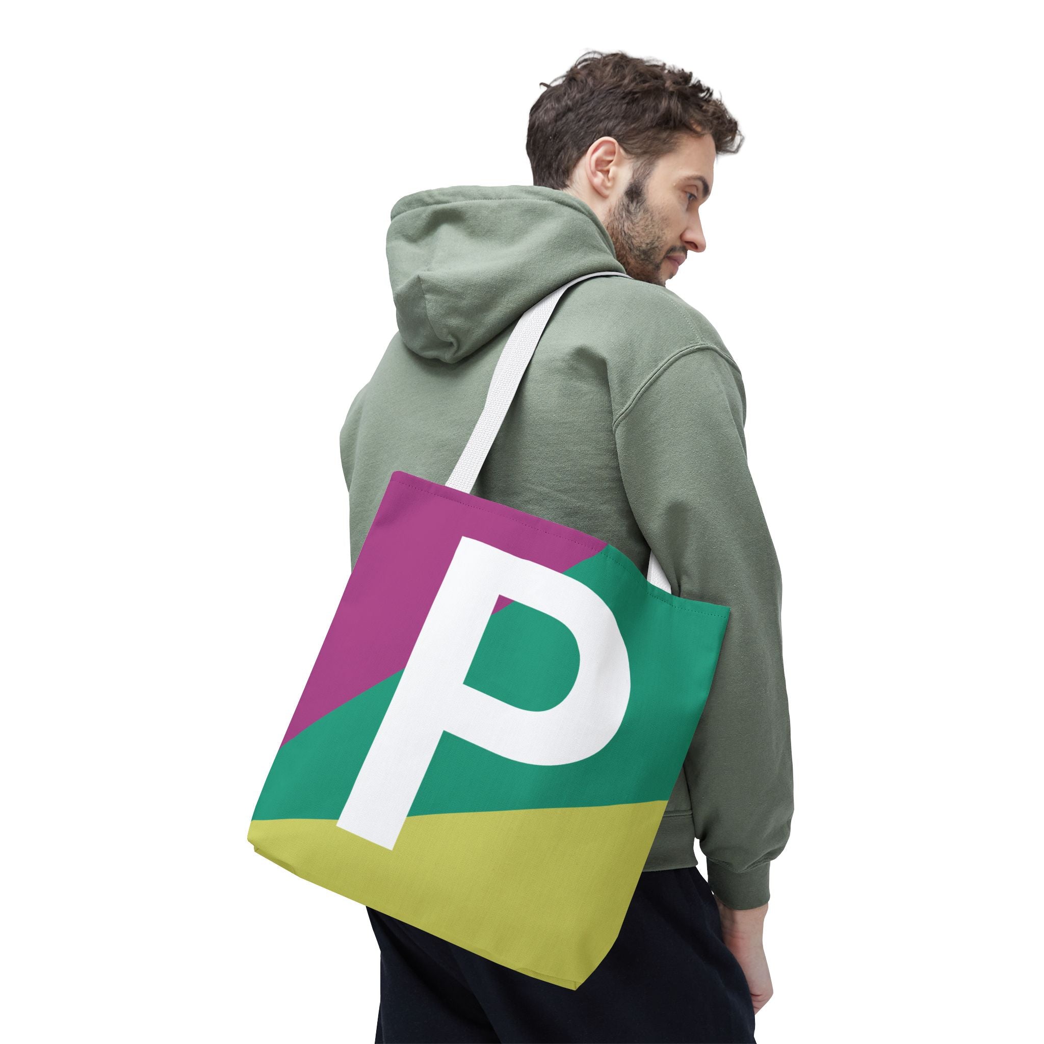 Monogram 'P' Colorblock Tote Bag — Personalized Initial P Shoulder Tote