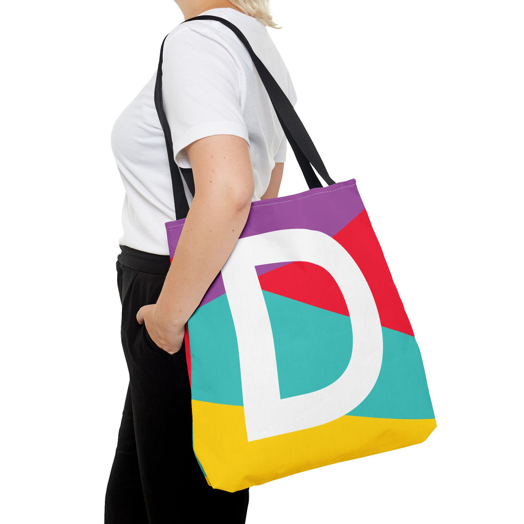 Monogram 'D' Colorblock Tote Bag — Personalized Initial D Shoulder Tote