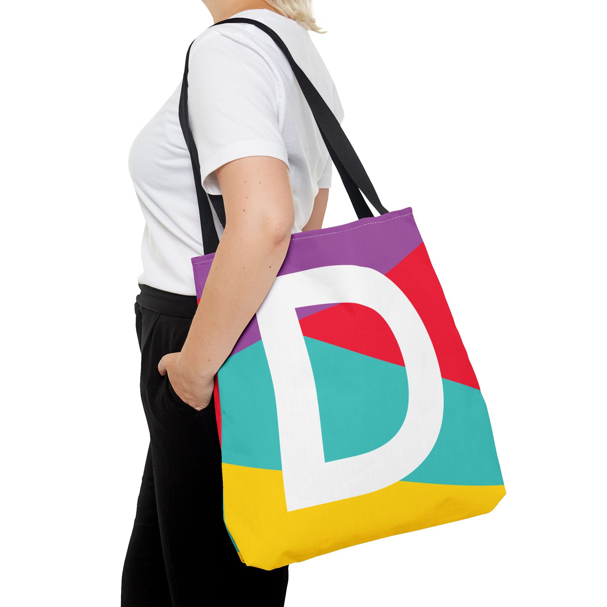 Monogram 'D' Colorblock Tote Bag — Personalized Initial D Shoulder Tote