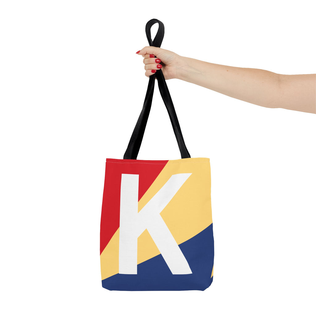 Monogram 'K' Colorblock Tote Bag — Personalized Initial K Shoulder Tote