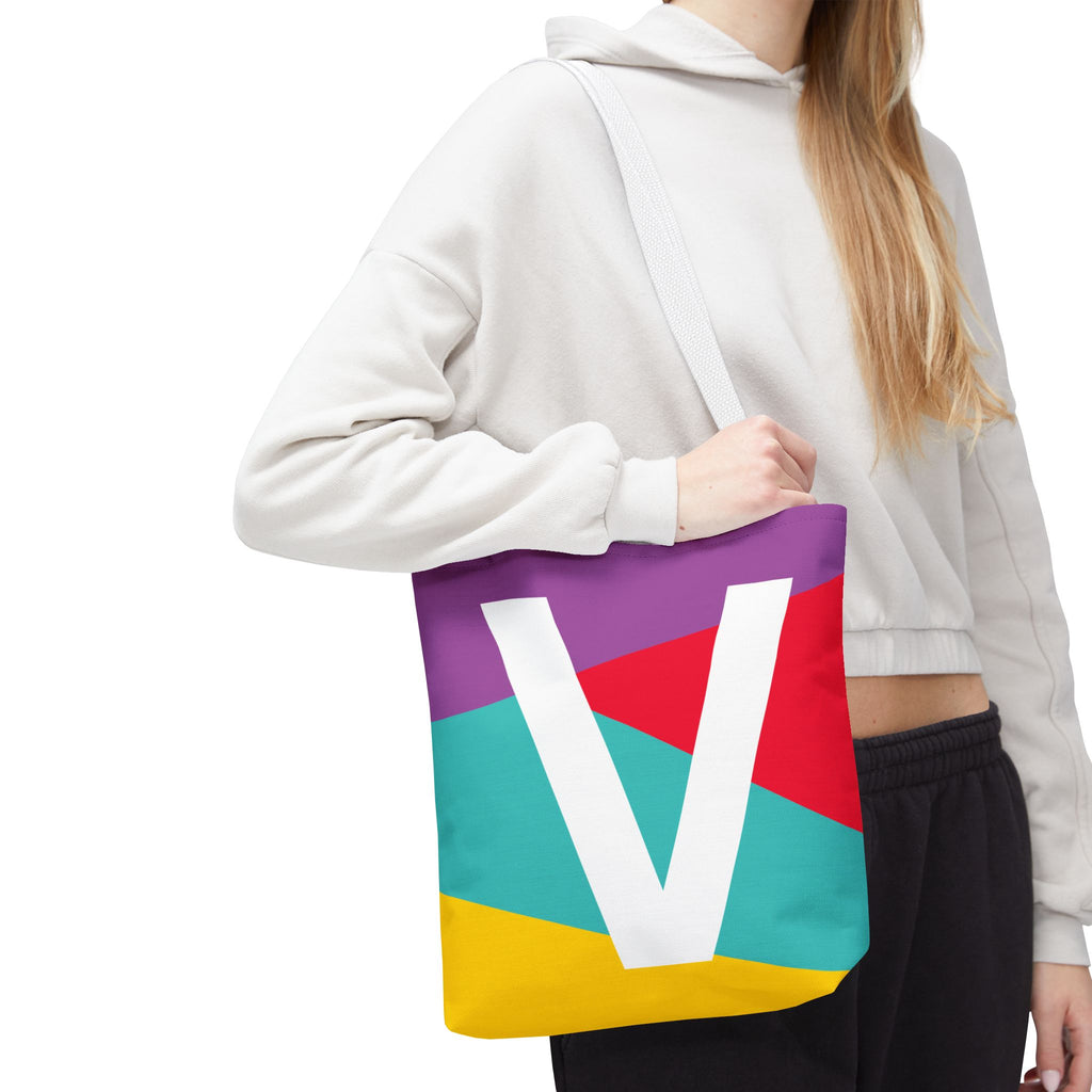 Monogram 'V' Colorblock Tote Bag — Personalized Initial V Shoulder Tote