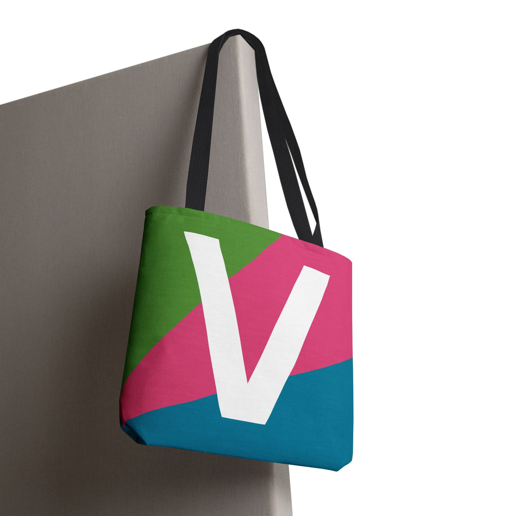 Monogram 'V' Colorblock Tote Bag — Personalized Initial V Shoulder Tote