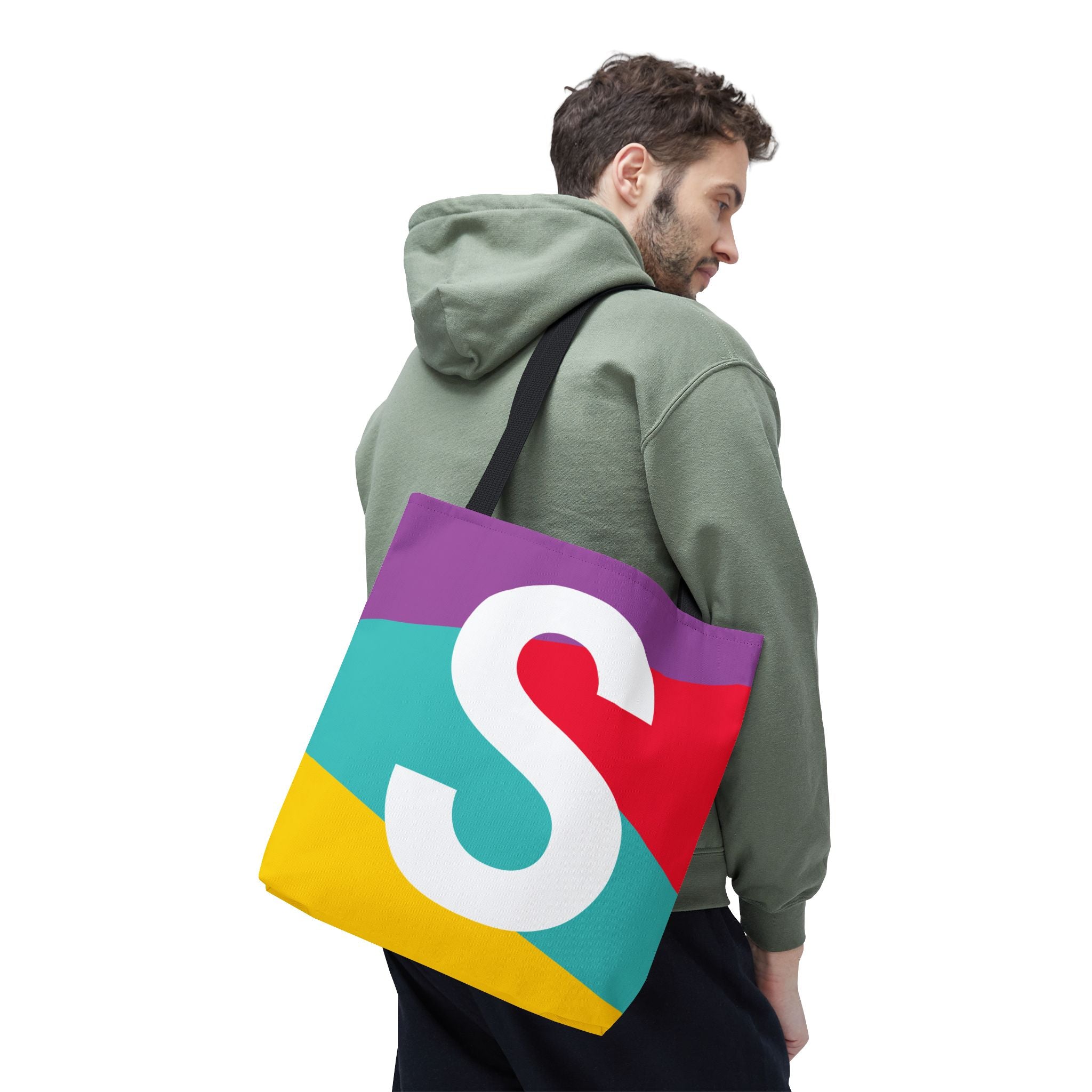 Monogram 'S' Colorblock Tote Bag — Personalized Initial S Shoulder Tote