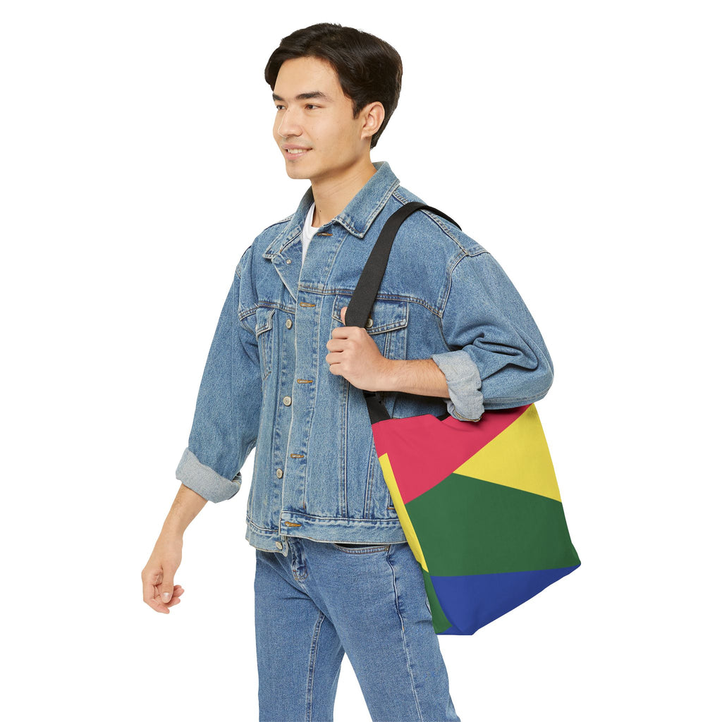 Colorblock Geometric Tote Bag — Adjustable Strap, Bright Abstract Pattern