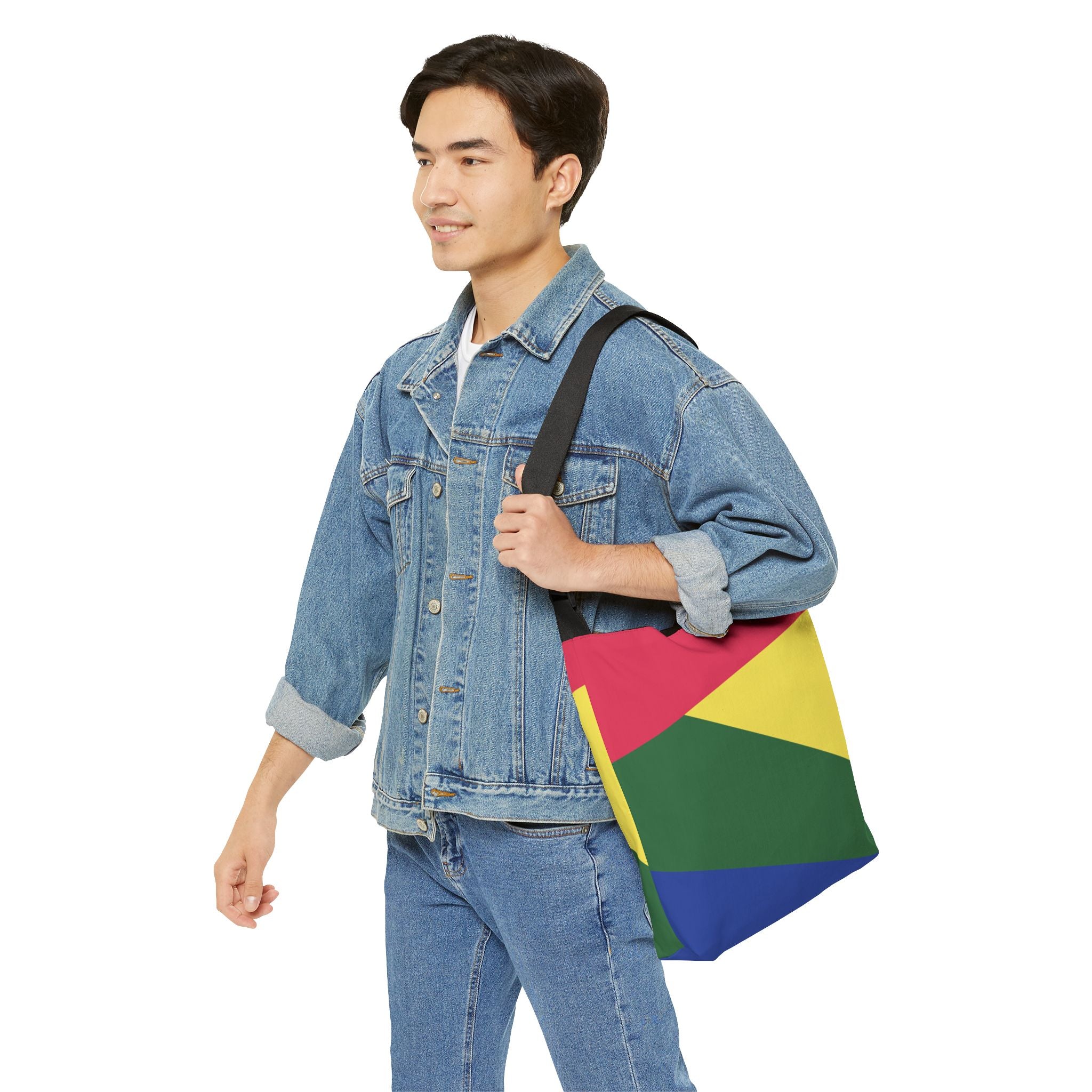 Colorblock Geometric Tote Bag — Adjustable Strap, Bright Abstract Pattern