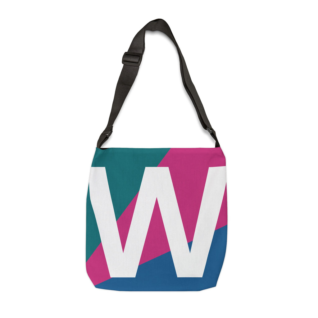 Initial Letter 'W' Colorblock Adjustable Tote Bag — Monogram Alphabet Shoulder Bag