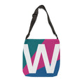 Initial Letter 'W' Colorblock Adjustable Tote Bag — Monogram Alphabet Shoulder Bag