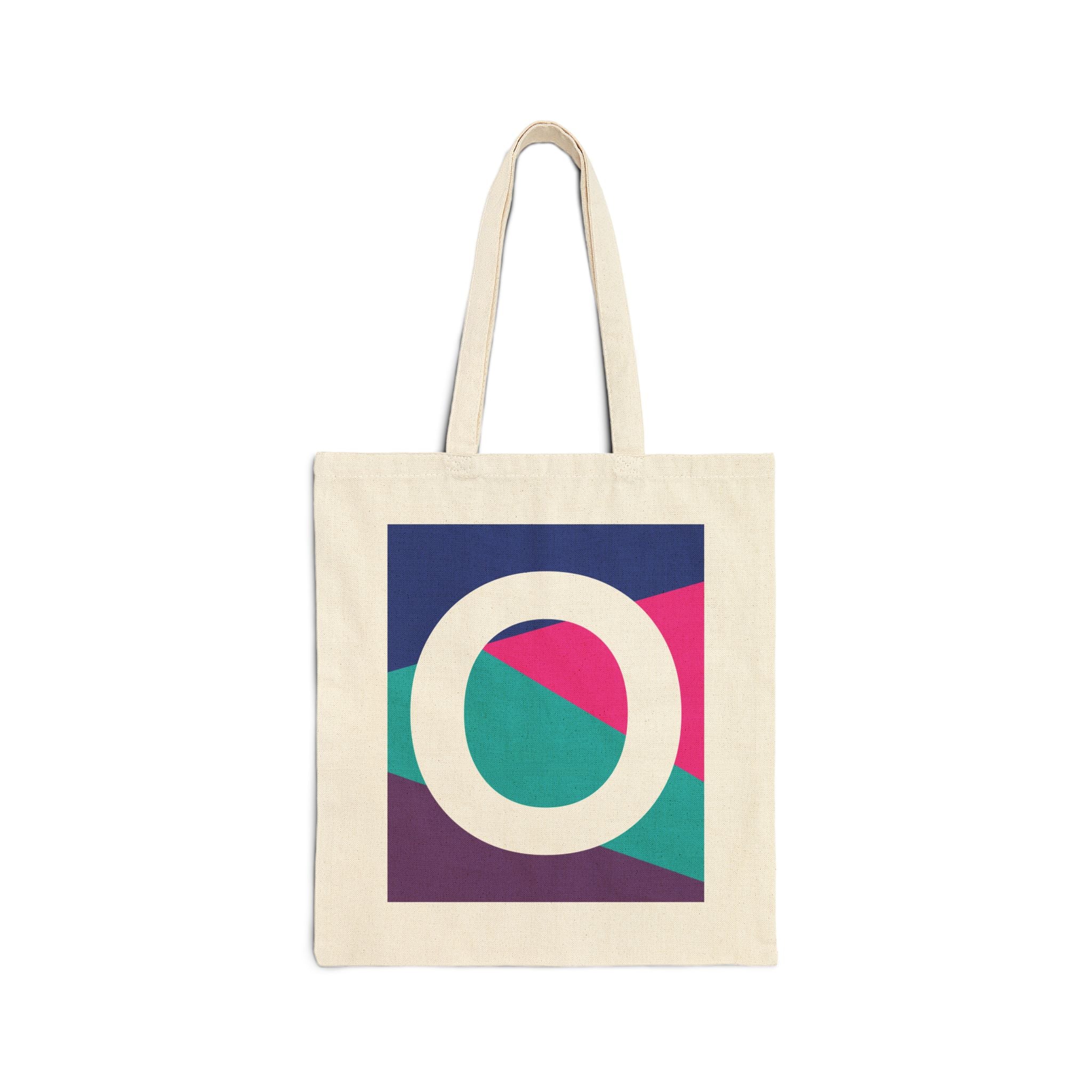 Initial O Colorblock Canvas Tote Bag — Monogram Letter O Reusable Grocery Tote