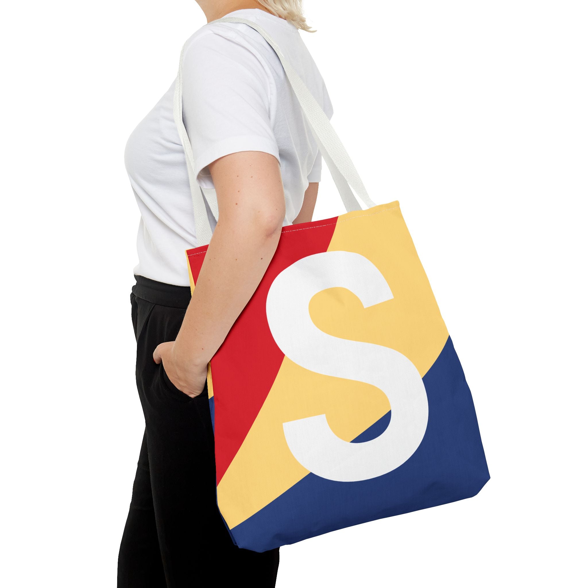 Monogram 'S' Colorblock Tote Bag — Personalized Initial S Shoulder Tote