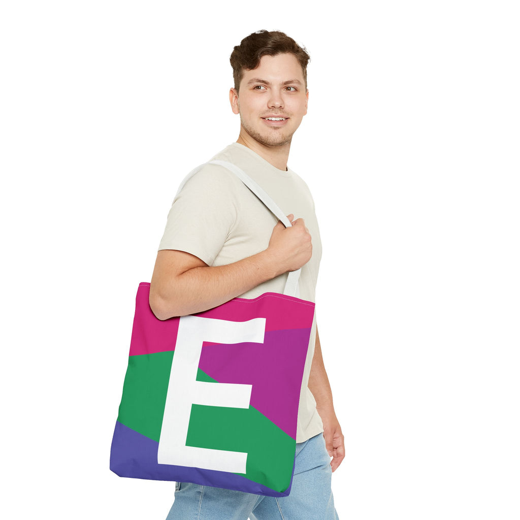 Monogram 'E' Colorblock Tote Bag — Personalized Initial E Shoulder Tote