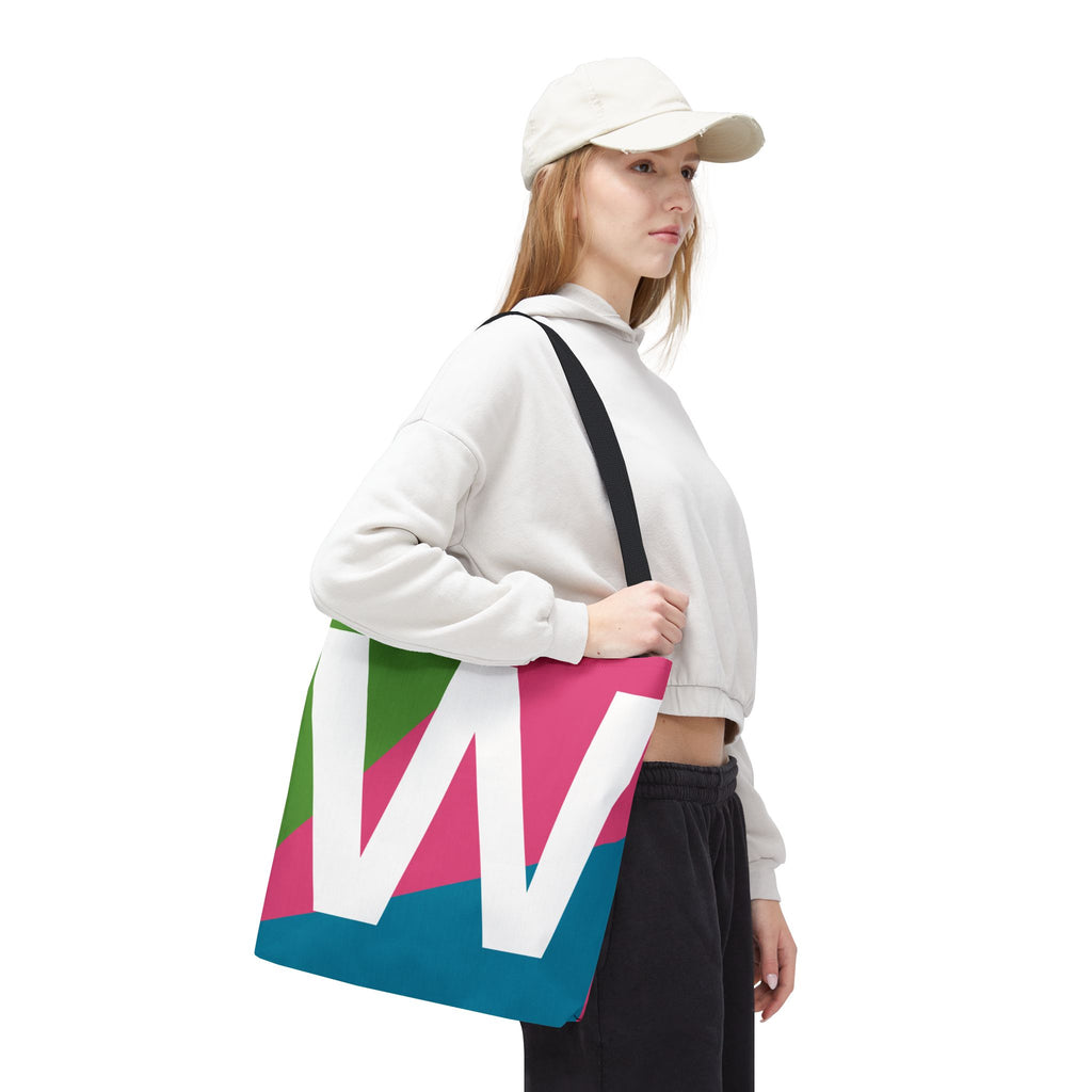 Monogram 'W' Colorblock Tote Bag — Personalized Initial W Shoulder Tote