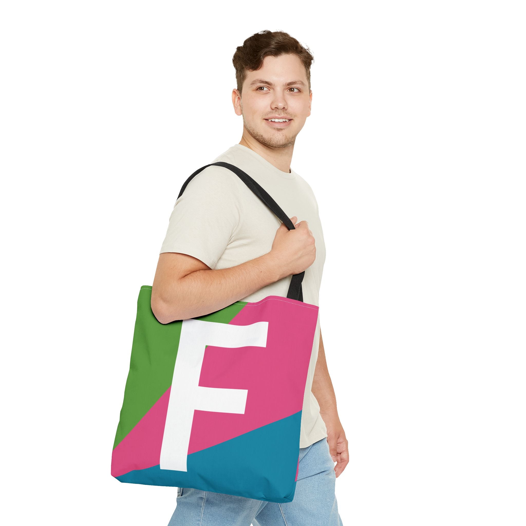 Monogram 'F' Colorblock Tote Bag — Personalized Initial F Shoulder Tote