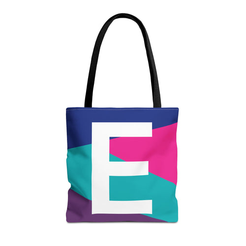 Monogram 'E' Colorblock Tote Bag — Personalized Initial E Shoulder Tote