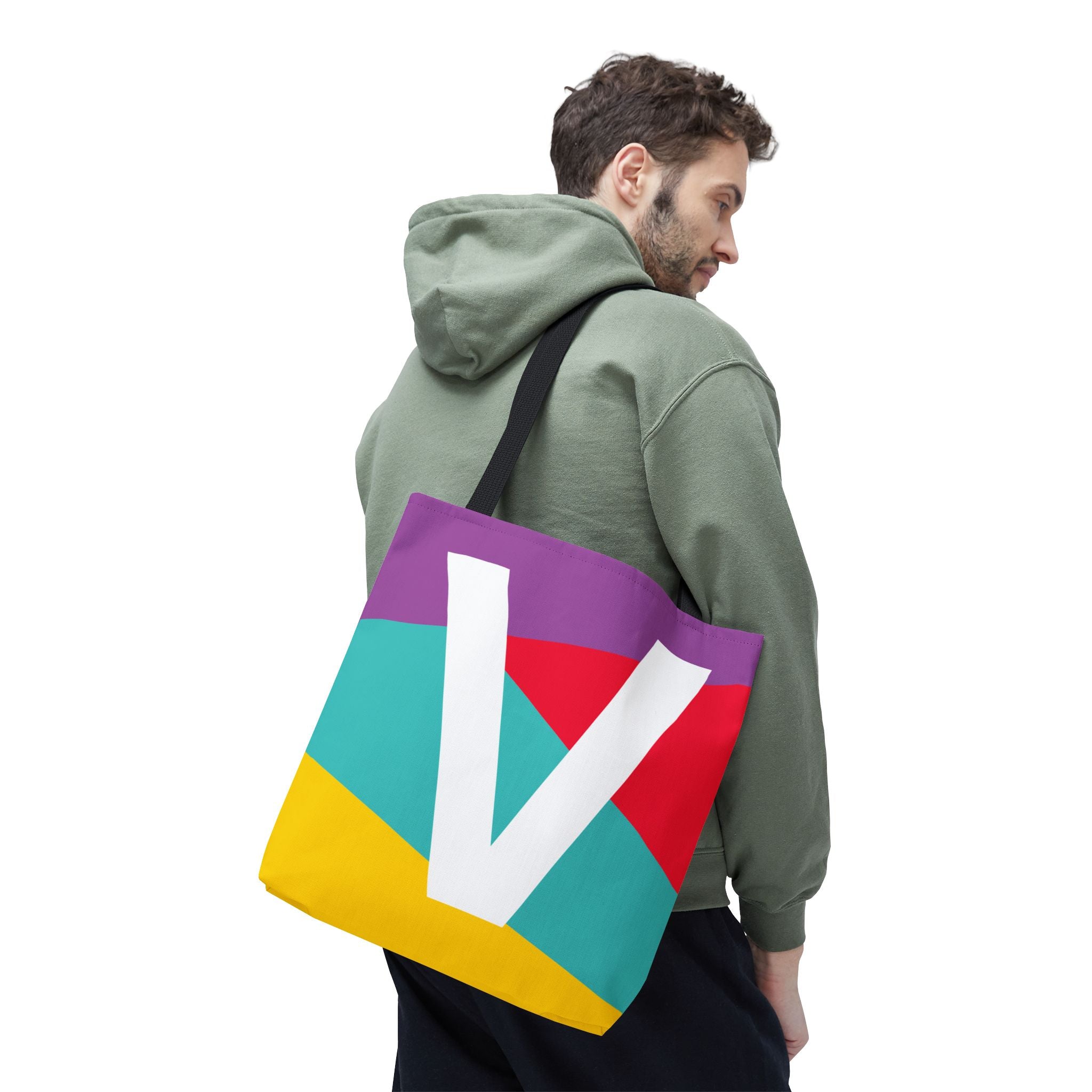 Monogram 'V' Colorblock Tote Bag — Personalized Initial V Shoulder Tote