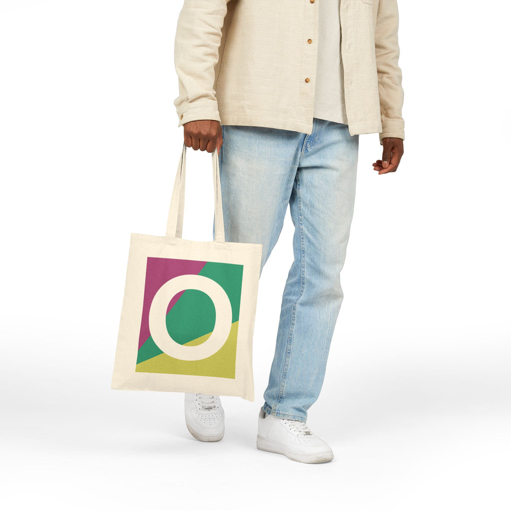 Initial O Colorblock Canvas Tote Bag — Monogram Letter O Reusable Grocery Tote
