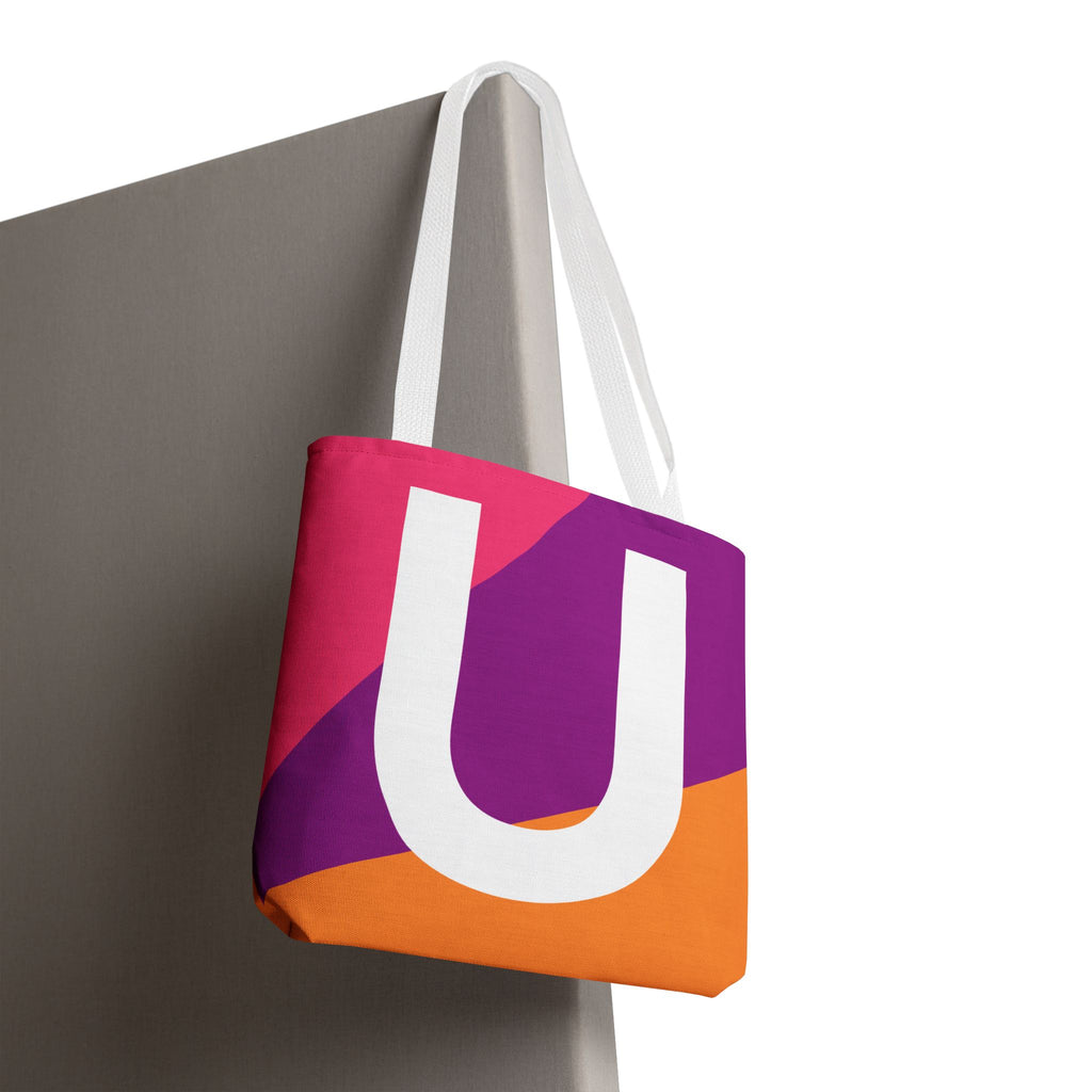 Monogram 'U' Colorblock Tote Bag — Personalized Initial U Shoulder Tote