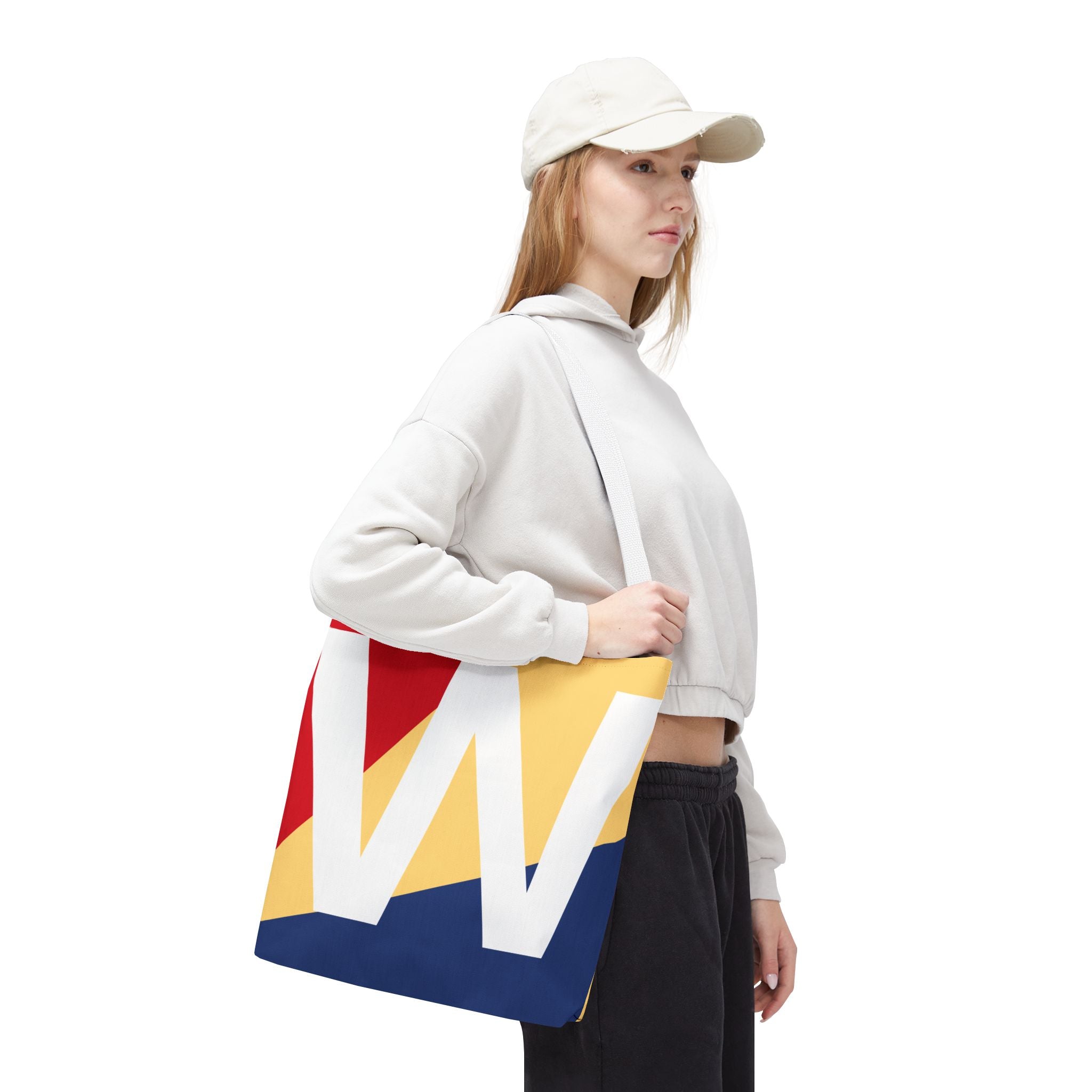 Monogram 'W' Colorblock Tote Bag — Personalized Initial W Shoulder Tote