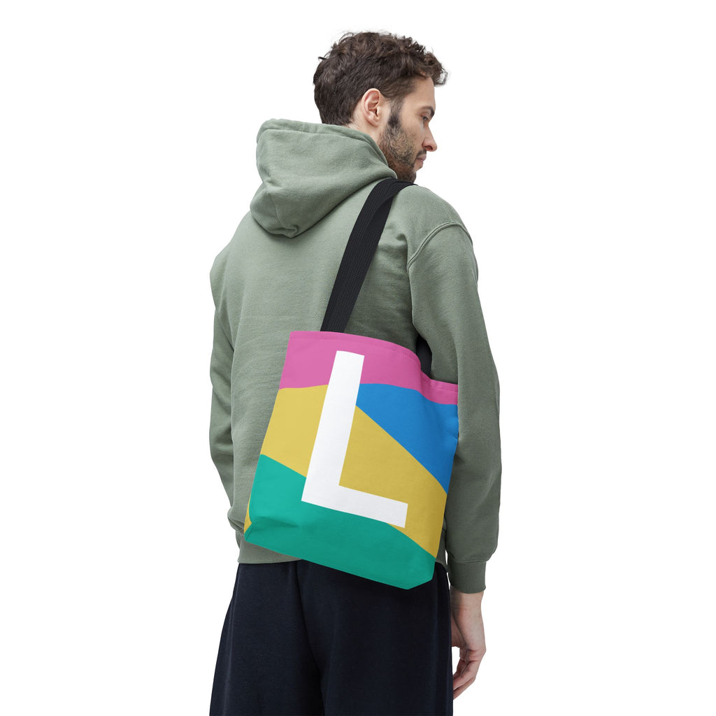 Monogram 'L' Colorblock Tote Bag — Personalized Initial L Shoulder Tote