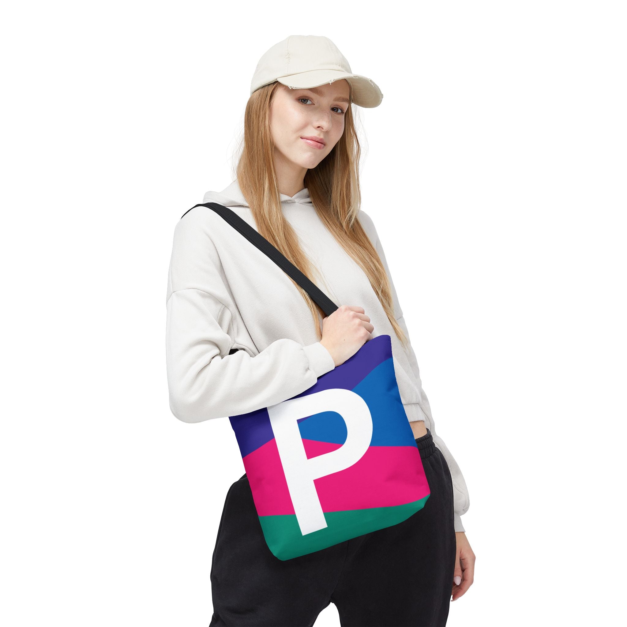 Monogram 'P' Colorblock Tote Bag — Personalized Initial P Shoulder Tote