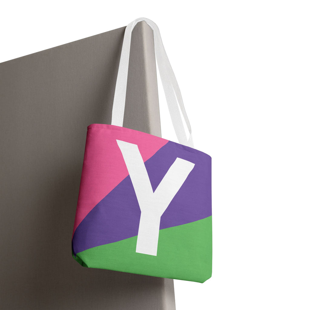 Monogram 'Y' Colorblock Tote Bag — Personalized Initial Y Shoulder Tote
