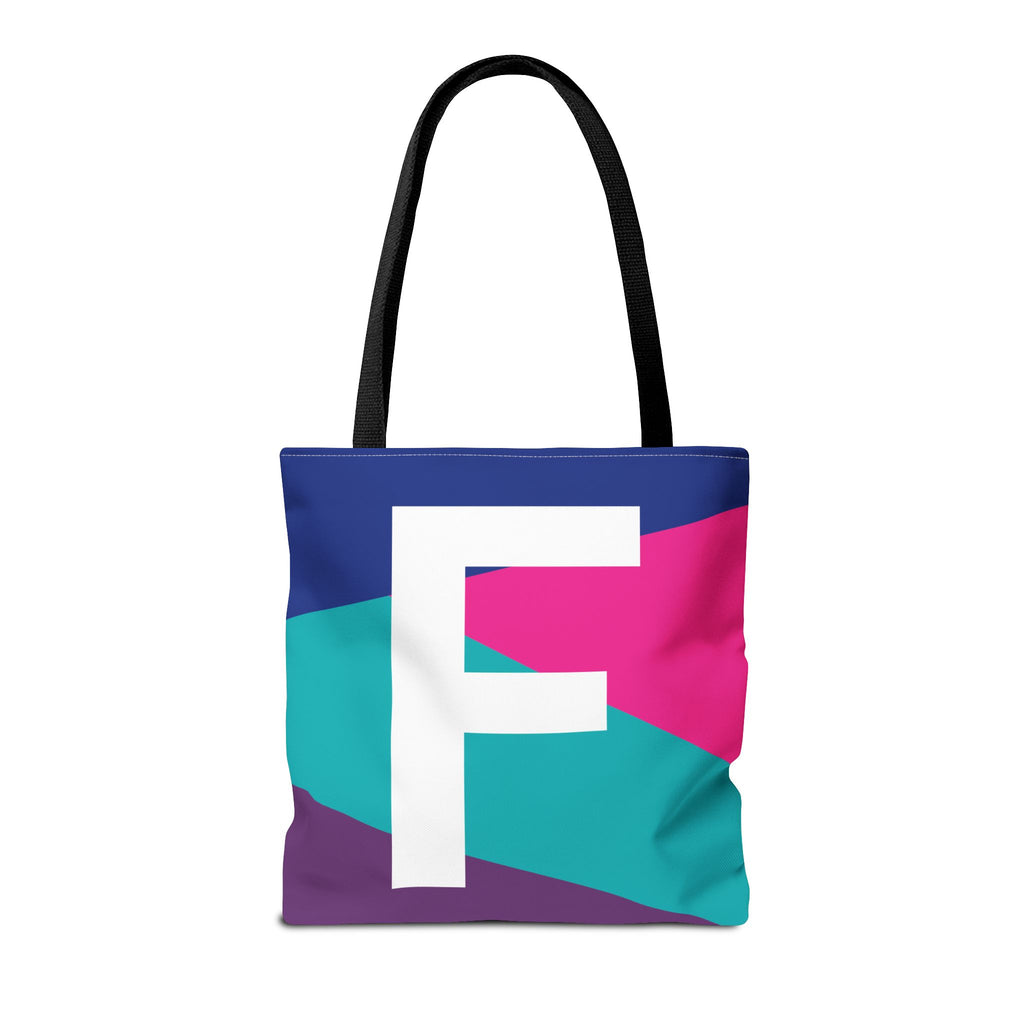 Monogram 'F' Colorblock Tote Bag — Personalized Initial F Shoulder Tote