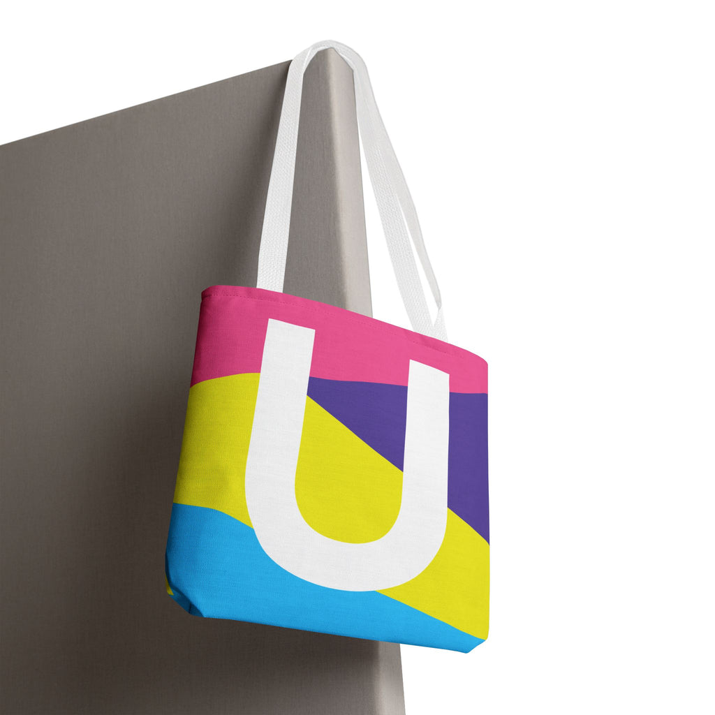 Monogram 'U' Colorblock Tote Bag — Personalized Initial U Shoulder Tote