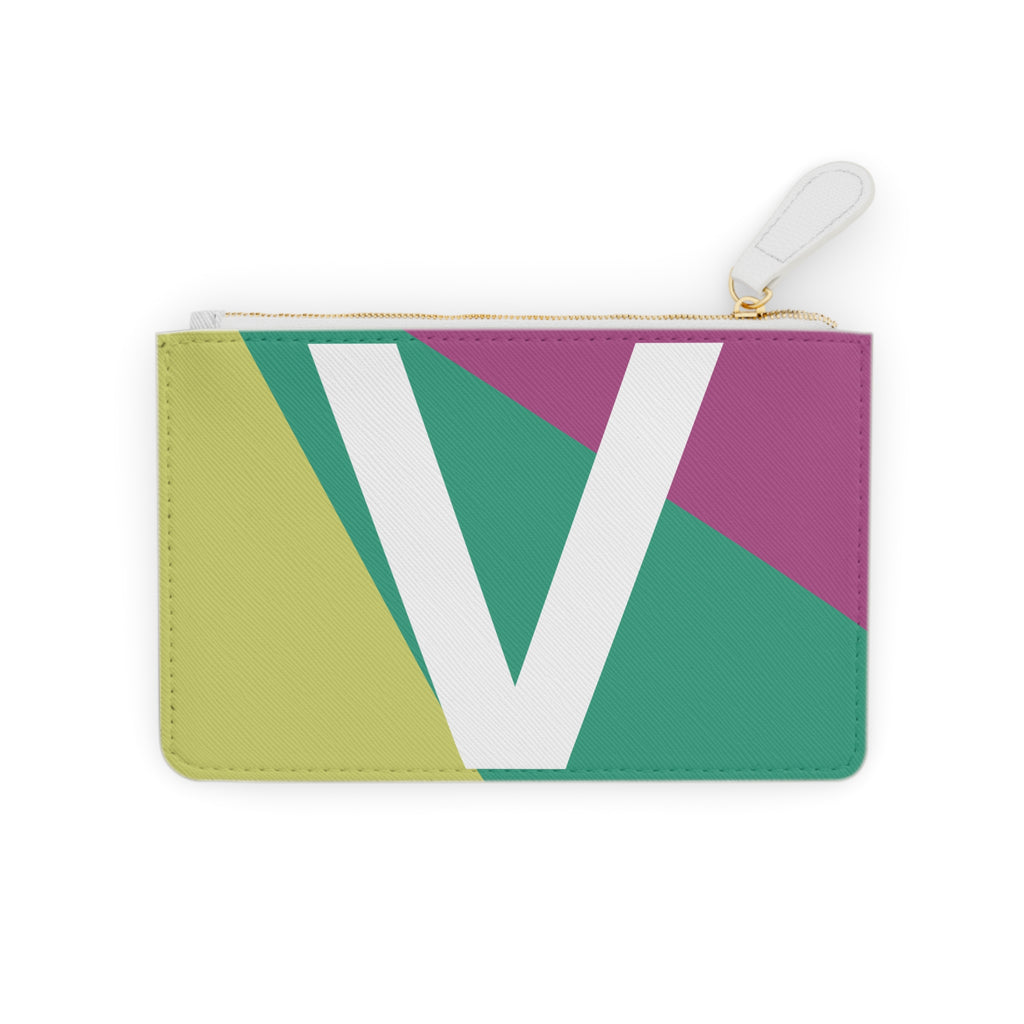Initial V Mini Clutch — Colorblock Monogram Wristlet Wallet